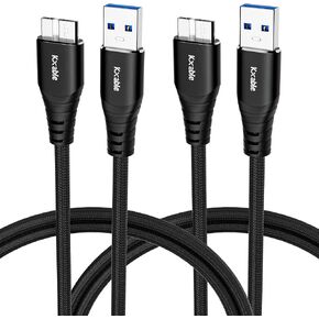 Micro 3.0 Cable 8 Feet (2 Pack), USB 3.0 A to Micro B Cable, Nylon Braided A-Male to Micro B External Hard Drive Cable, Compatible with Samsung S5 / Note 3, Seagate, WD, Toshiba and More