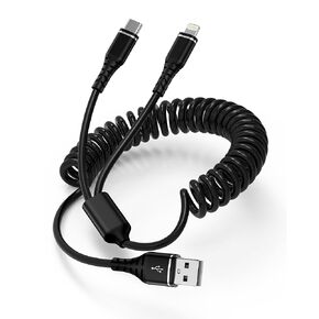 4FT Coiled Multi Charging Cable, 2-in-1 USB to Lightning/Type C, Phone Car Charger Cord for i Phone 16 Pro Max/15/14, Galaxy S24/S23 -Not Compatible with Apple CarPlay, Android Auto, or Data Transfer