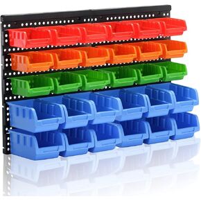 2 Colors Wall Mounted Storage Bins, Parts Rack, 30-Bin Organizer Garage Plastic Shop Tool Storage Rack, Best Unique Tool Gift for Men, 2023 NEW