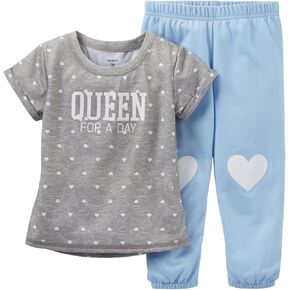 Carter's Baby Girls' 2 Piece Pant PJ Set (Baby) - Blue Heart - 12 Months