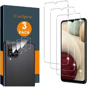 【 3+3 PACK】Coolpow Designed for Samsung Galaxy A12 Screen Protector Samsung A12 Screen Protector Tempered Glass Cell Phone Film, Ultra HD, 9H Hardness, Scratch Resistant, Easy Install - Case Friendly.