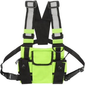 Radio Shoulder Holster Chest Harness Holder Vest Rig Chest Front Pack Pouch Walkie Talkie Case with Front Pouches for Two Way Radio Fruit Green
