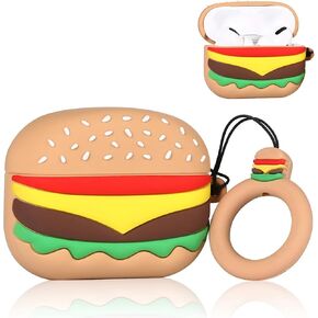 Coralogo Case for Airpods Pro 2019/Pro 2 Gen 2022 Cute, 3D Unique Character Soft Silicone Cartoon Airpod Skin Funny Fun Cool Keychain Design Kids Teens Girls Boys Cover Cases Air pods Pro (Hamburger)