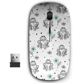 2.4G Ergonomic Portable USB Wireless Mouse for PC, Laptop, Computer, Notebook with Nano Receiver (Funny Frogs Grey Blue)