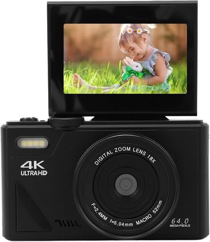 64MP Digital Camera, 4K Vlogging Camera, Auto Focus Camera with 18X Zoom, Compact Small Camera with 3 Inch Flip Screen, Small Camera for Boys Girls, for Photography Video in Kuwait