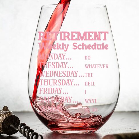 Funny Retirement Gift Wine Glass For Women - Humorous Gifts For Retired Mom, Aunt, Friend, Coworkers - Unique Wine Glass With Funny Weekly Schedule - Happy Retirement Party Gifts in Saudi Arabia