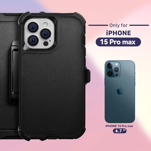 حافظة بمشبك حزام متوافقة مع هاتف iPhone 15 Pro Max (6.7 بوصة)، غطاء متين للحماية من السقوط شديد التحمل ومقاوم للصدمات والغبار لهاتف iPhone 15 Pro Max (2023) in Saudi Arabia