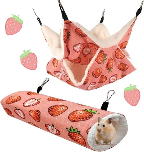 Lckaien 2 Pcs Guinea Pig Hammock Set, 2 Tier Small Pet Hanging Hammock with Tunnel Bed Hideout Small Animal Cage Accessories for Hamster, Sugar Glider, Guinea Pig, Ferret, Squirrel, Chinchilla, Rat in Saudi Arabia