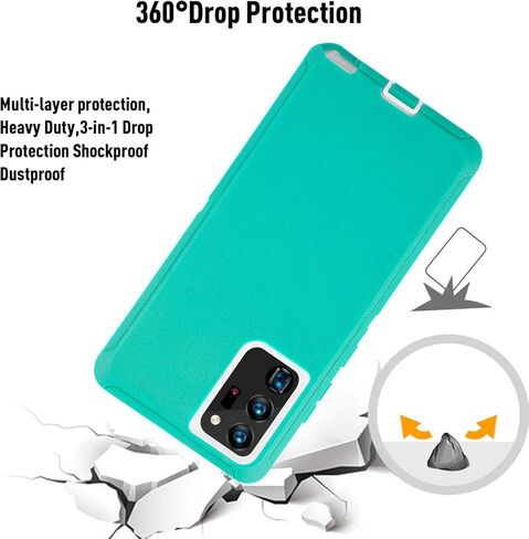 حافظة بمشبك حزام لهاتف Galaxy Note 20، حافظة متينة شديدة التحمل للحماية من السقوط، مقاومة للصدمات/السقوط/الغبار، غطاء متين من 3 طبقات لهاتف Samsung Galaxy Note 20 5G (أسود (مع مشبك حزام)) in Kuwait