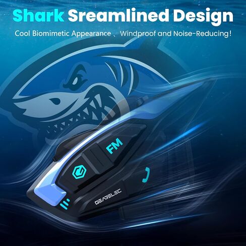 GEARELEC Motorcycle Helmet Bluetooth Headset【Deep Bass & Super-Noise-Reduction】Shark Pro Motorcycle Bluetooth Headset with Upgrade Hi-Fi Speakers, 2000M 8 Riders Motorcycle Intercom with Stereo Sound in Saudi Arabia