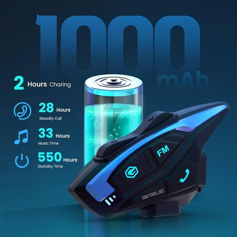 GEARELEC Motorcycle Helmet Bluetooth Headset【Deep Bass & Super-Noise-Reduction】Shark Pro Motorcycle Bluetooth Headset with Upgrade Hi-Fi Speakers, 2000M 8 Riders Motorcycle Intercom with Stereo Sound in Saudi Arabia