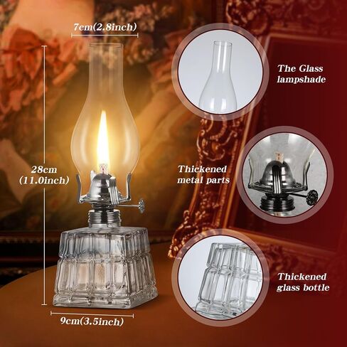 2 Pack Large Oil Lamp Square Kerosene Lamp Lantern Vintage Oil Lamps for Indoor Use Decorative Antique Clear Hurricane Lamp for Emergency Lighting in Saudi Arabia