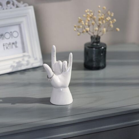 HOME SMILE حامل حلقة اليد - "Good Job""Thumb Up" علامة يد لغة الإشارة الأمريكية، تمثال مكتب منحوتة يد كلاسيكية، تمثال سيراميك 5.5 بوصة، هدايا عيد الميلاد للنساء أو الرجال in Kuwait