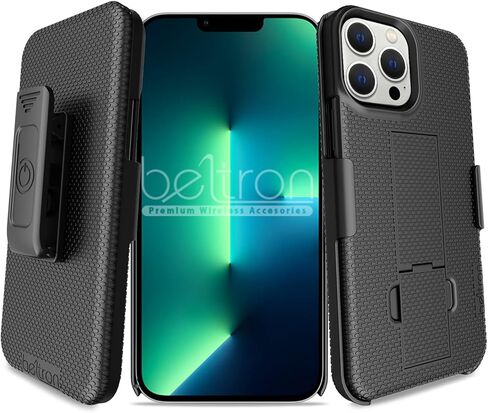 Combo Case with Belt Clip for iPhone 13 Pro Max, Super Slim Rubberized Protective Grip Case & Swivel Belt Clip Holster with Built-in Kickstand (Black) in Saudi Arabia
