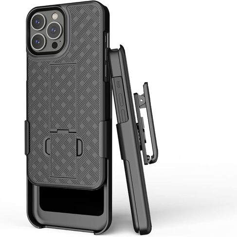 Combo Case with Belt Clip for iPhone 13 Pro Max, Super Slim Rubberized Protective Grip Case & Swivel Belt Clip Holster with Built-in Kickstand (Black) in Saudi Arabia