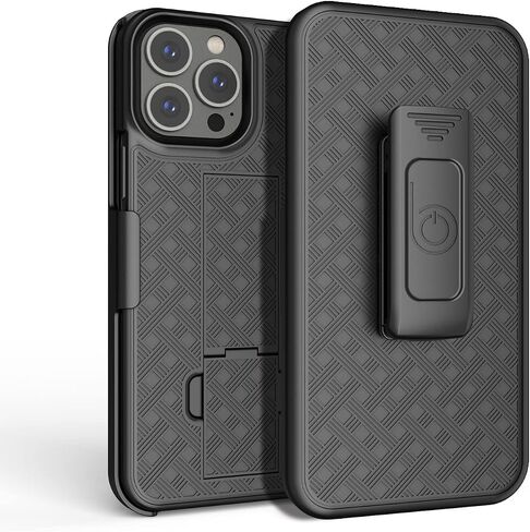 Combo Case with Belt Clip for iPhone 13 Pro Max, Super Slim Rubberized Protective Grip Case & Swivel Belt Clip Holster with Built-in Kickstand (Black) in Saudi Arabia