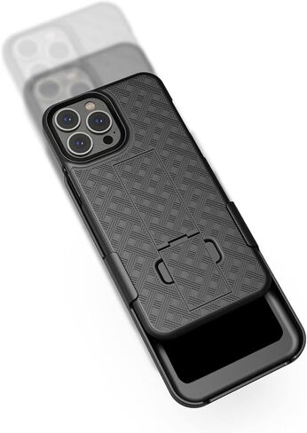 Combo Case with Belt Clip for iPhone 13 Pro Max, Super Slim Rubberized Protective Grip Case & Swivel Belt Clip Holster with Built-in Kickstand (Black) in Saudi Arabia