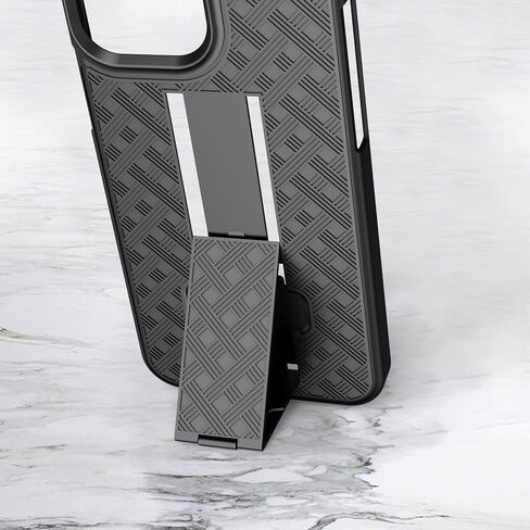 Combo Case with Belt Clip for iPhone 13 Pro Max, Super Slim Rubberized Protective Grip Case & Swivel Belt Clip Holster with Built-in Kickstand (Black) in Saudi Arabia