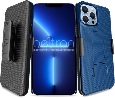 حافظة كومبو مع مشبك حزام لهاتف آيفون 13 برو ماكس، حافظة حماية مطاطية رفيعة للغاية وحافظة بمشبك حزام دوار مع مسند مدمج (أسود) in Kuwait