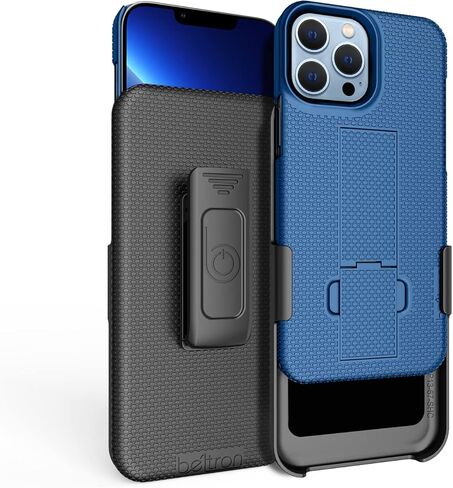 حافظة كومبو مع مشبك حزام لهاتف آيفون 13 برو ماكس، حافظة حماية مطاطية رفيعة للغاية وحافظة بمشبك حزام دوار مع مسند مدمج (أسود) in Kuwait