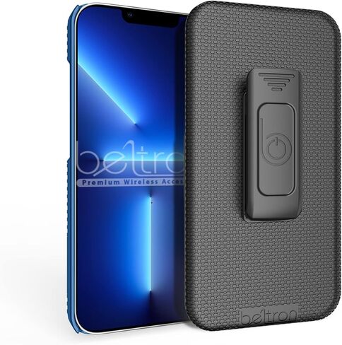 حافظة كومبو مع مشبك حزام لهاتف آيفون 13 برو ماكس، حافظة حماية مطاطية رفيعة للغاية وحافظة بمشبك حزام دوار مع مسند مدمج (أسود) in Kuwait