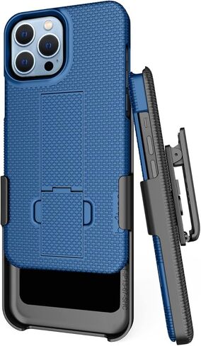 حافظة كومبو مع مشبك حزام لهاتف آيفون 13 برو ماكس، حافظة حماية مطاطية رفيعة للغاية وحافظة بمشبك حزام دوار مع مسند مدمج (أسود) in Kuwait