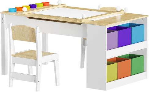 ROOMTEC Kids Art Table and Easel Chair Set with Large Storage Desk, Wooden Drawing Desk w/Paper Roll for Children Ages 8-12, 43" L x 24" W in Saudi Arabia