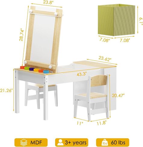 ROOMTEC Kids Art Table and Easel Chair Set with Large Storage Desk, Wooden Drawing Desk w/Paper Roll for Children Ages 8-12, 43" L x 24" W in Saudi Arabia