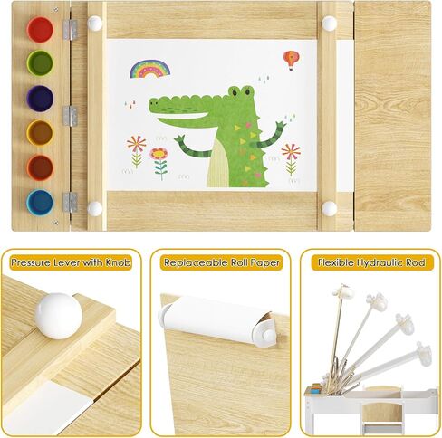 ROOMTEC Kids Art Table and Easel Chair Set with Large Storage Desk, Wooden Drawing Desk w/Paper Roll for Children Ages 8-12, 43" L x 24" W in Saudi Arabia
