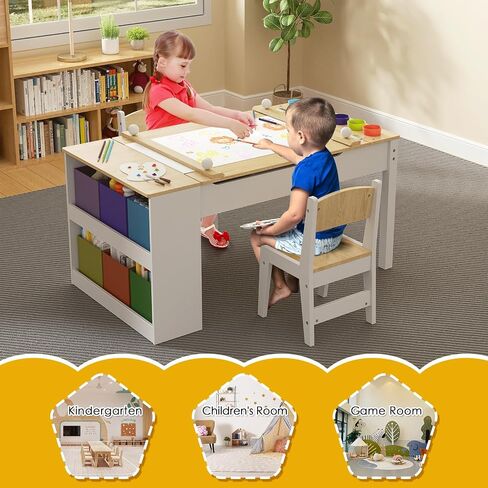 ROOMTEC Kids Art Table and Easel Chair Set with Large Storage Desk, Wooden Drawing Desk w/Paper Roll for Children Ages 8-12, 43" L x 24" W in Saudi Arabia