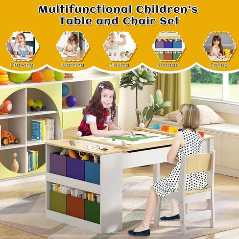ROOMTEC Kids Art Table and Easel Chair Set with Large Storage Desk, Wooden Drawing Desk w/Paper Roll for Children Ages 8-12, 43" L x 24" W in Saudi Arabia