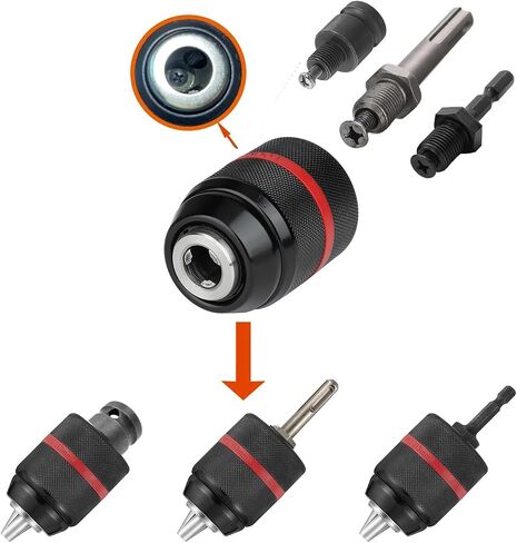 ظرف مثقاب 2-13 مم مع ساق SDS-Plus 1/4 بوصة ساق سداسية 1/2 بوصة محول مفتاح ربط مربع لـ Dewalt/Milwaukee/Makita/Bosch/Ryobi/Black Decker Impact Driver، مثقاب كهربائي، مثقاب مطرقة in Saudi Arabia