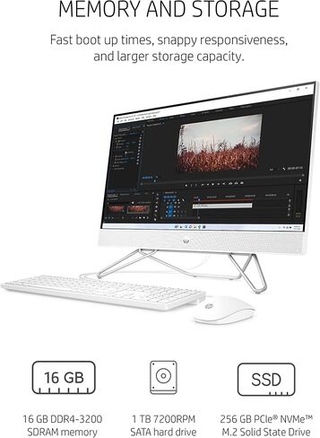 كمبيوتر مكتبي HP الكل في واحد بشاشة لمس 27 بوصة - ترخيص مدى الحياة لـ Office 2021، Intel Ultra 7-155U، ذاكرة الوصول العشوائي DDR5 سعة 16 جيجابايت، 1 تيرابايت SSD، ارتفاع قابل للتعديل، WiFi 6، كاميرا ويب عالية الدقة Windows 11 Pro، أبيض in Saudi Arabia