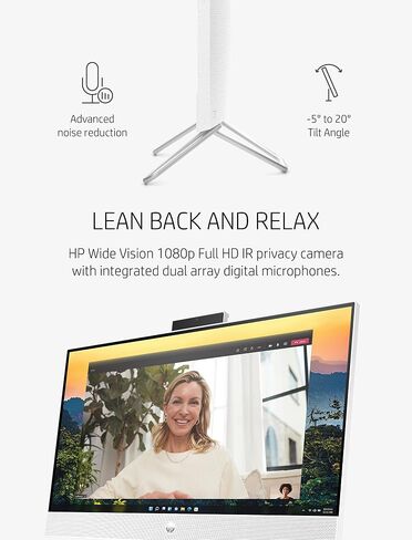 كمبيوتر مكتبي HP الكل في واحد بشاشة لمس 27 بوصة - ترخيص مدى الحياة لـ Office 2021، Intel Ultra 7-155U، ذاكرة الوصول العشوائي DDR5 سعة 16 جيجابايت، 1 تيرابايت SSD، ارتفاع قابل للتعديل، WiFi 6، كاميرا ويب عالية الدقة Windows 11 Pro، أبيض in Saudi Arabia