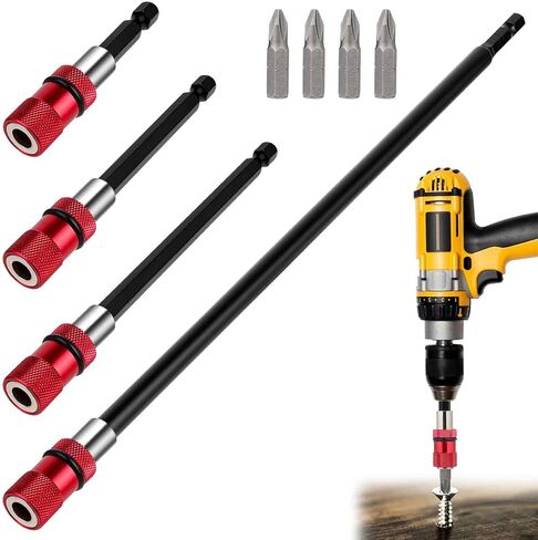 4 PCS Drill Extension Bit Holder, Magnetic Drill Screwdriver Bit Holder Bar 1/4 Hex Shank Extension for Drill Bits Quick Release Bit Holder for Impact Driver Screw Nut Drill 2" 4" 6"12" in Saudi Arabia