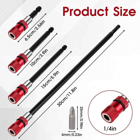 4 PCS Drill Extension Bit Holder, Magnetic Drill Screwdriver Bit Holder Bar 1/4 Hex Shank Extension for Drill Bits Quick Release Bit Holder for Impact Driver Screw Nut Drill 2" 4" 6"12" in Saudi Arabia