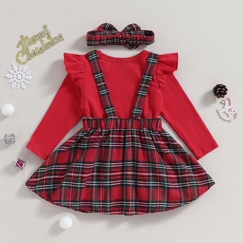 Christmas Baby Girl Outfit Newborn Cute Elk Fly Sleeve Romper Overall Dress Infant Girls Fall Winter Skirt Set in Saudi Arabia