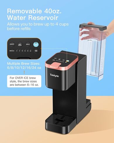 Tastyle Iced Coffee Maker, Single Serve Coffee Machine for K Cup & Ground Coffee, with Removable 40 oz. Water Reservoir, One Cup Coffee Brewer for Home, Office, RV and Dorm, White in Saudi Arabia
