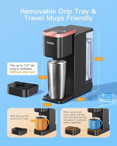 Tastyle Iced Coffee Maker, Single Serve Coffee Machine for K Cup & Ground Coffee, with Removable 40 oz. Water Reservoir, One Cup Coffee Brewer for Home, Office, RV and Dorm, White in Saudi Arabia