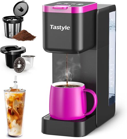 Tastyle Iced Coffee Maker, Single Serve Coffee Machine for K Cup & Ground Coffee, with Removable 40 oz. Water Reservoir, One Cup Coffee Brewer for Home, Office, RV and Dorm, White in Saudi Arabia