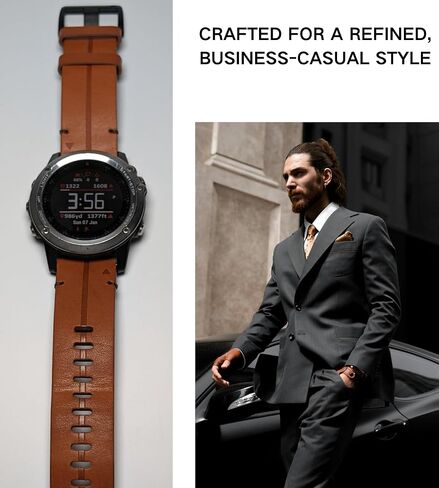 سوار ساعة جلدي لـ garmin fenix 7/7x fenix 6/6x fenix 5x/5 plus Forerunner 965 955 935 745 epix Pro Gen 2 محبب بالكامل 22 مم 26 مم بديل حزام ساعة سريع التركيب للرجال بني in Kuwait