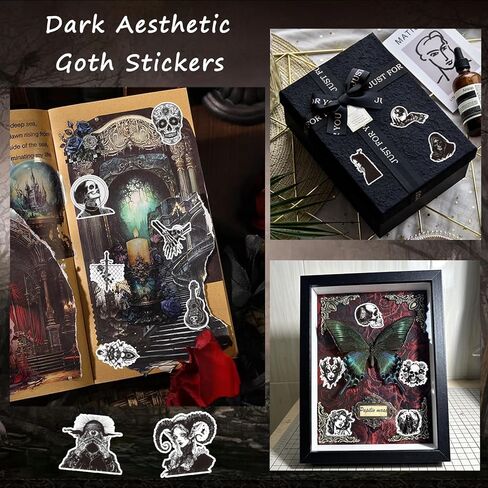 Bomichi 94 قطعة ملصقات جمالية داكنة لليوميات، ملصق ملصق جرعة الصيدلة ملصقات أثرية عتيقة باللون الأسود لسجل القصاصات Ephemera Junk Journal DIY Crafts in Kuwait