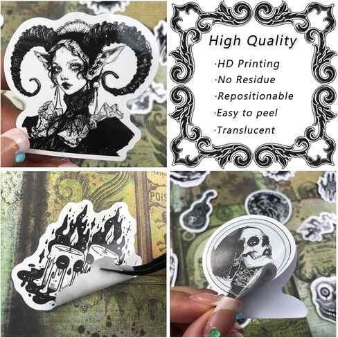 Bomichi 94 قطعة ملصقات جمالية داكنة لليوميات، ملصق ملصق جرعة الصيدلة ملصقات أثرية عتيقة باللون الأسود لسجل القصاصات Ephemera Junk Journal DIY Crafts in Kuwait