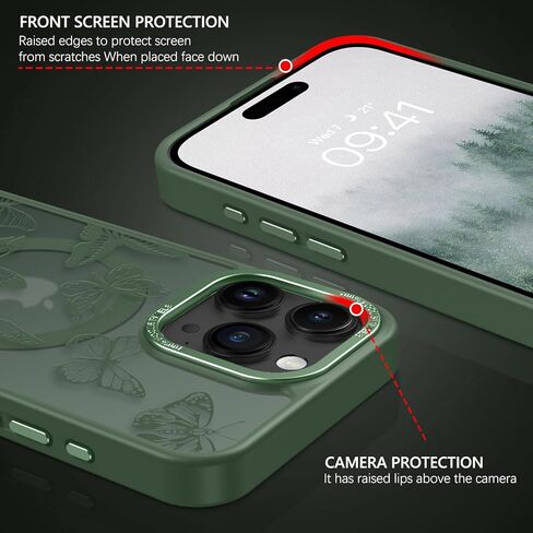 حافظة BENTOBEN لهاتف iPhone 15 Pro، حافظة مغناطيسية بنمط فراشة لطيفة لهاتف iPhone 15 Pro [متوافقة مع MagSafe] حافظة واقية شفافة غير لامعة للنساء والفتيات لهاتف iPhone 15 Pro 6.1 بوصة، أسود in Kuwait