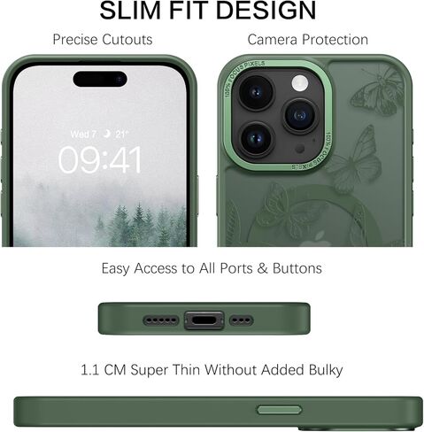 حافظة BENTOBEN لهاتف iPhone 15 Pro، حافظة مغناطيسية بنمط فراشة لطيفة لهاتف iPhone 15 Pro [متوافقة مع MagSafe] حافظة واقية شفافة غير لامعة للنساء والفتيات لهاتف iPhone 15 Pro 6.1 بوصة، أسود in Kuwait