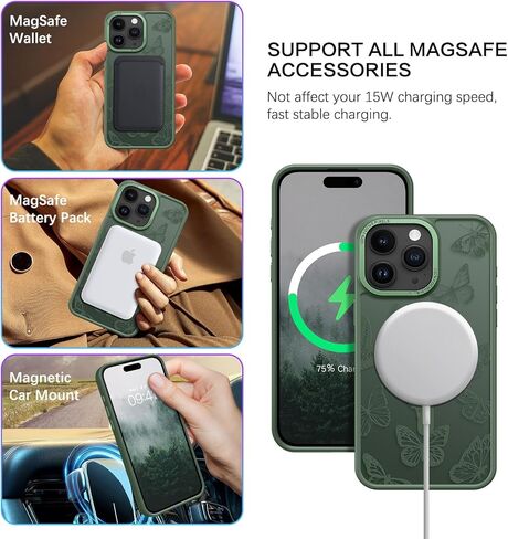 حافظة BENTOBEN لهاتف iPhone 15 Pro، حافظة مغناطيسية بنمط فراشة لطيفة لهاتف iPhone 15 Pro [متوافقة مع MagSafe] حافظة واقية شفافة غير لامعة للنساء والفتيات لهاتف iPhone 15 Pro 6.1 بوصة، أسود in Kuwait