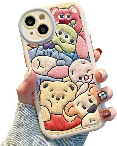 Compatible for iPhone 15 Pro Max Cartoon Case, Kawaii Cute Bear Case Silicone 3D Cover Strap Soft TPU Shockproof Protective for Kids Girls and Womens in Saudi Arabia