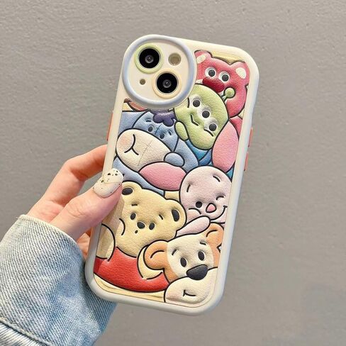 Compatible for iPhone 15 Pro Max Cartoon Case, Kawaii Cute Bear Case Silicone 3D Cover Strap Soft TPU Shockproof Protective for Kids Girls and Womens in Saudi Arabia