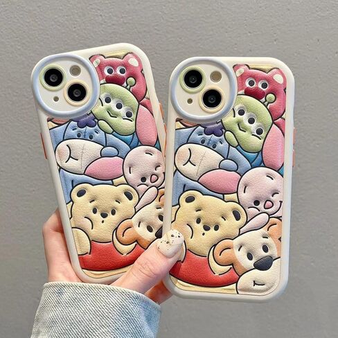 Compatible for iPhone 15 Pro Max Cartoon Case, Kawaii Cute Bear Case Silicone 3D Cover Strap Soft TPU Shockproof Protective for Kids Girls and Womens in Saudi Arabia