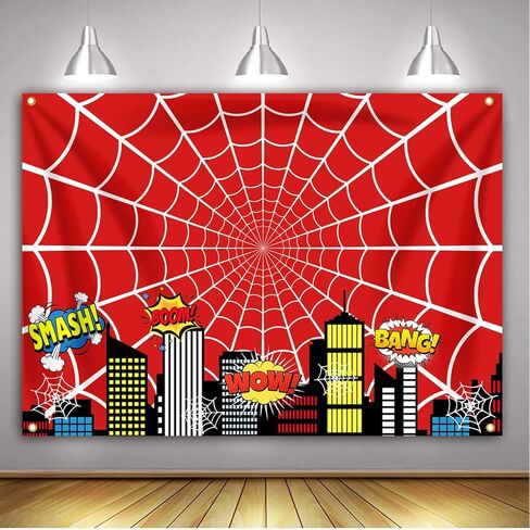 Red Spider Web Superhero Party Backdrop 7x5ft Boys Birthday Decoration Polyester Background Super Hero Theme Party Photo Decor Banner in Kuwait